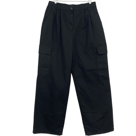 Hunter & Brown Women Relaxed Straight Leg Black Cargo Pants Large High Rise NWT - Picture 1 of 10